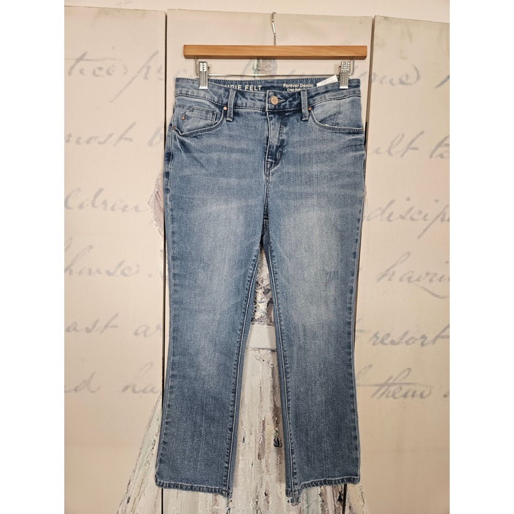 Laurie Felt Forever Denim Crop Baby Bell Jeans 6P Blue Light Wash Flare Mid Rise